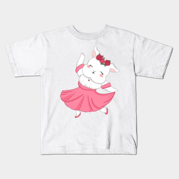 Dancing White Rabbit _ Claude the Bunny Kids T-Shirt by GambarGrace